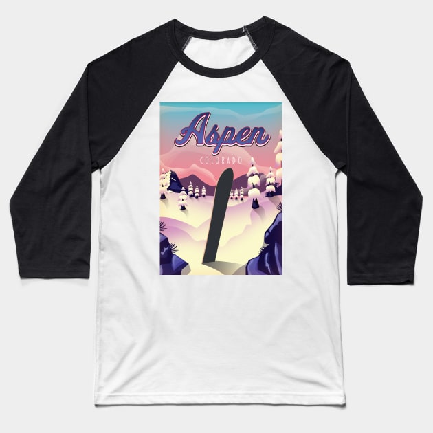 Aspen Colorado Snowboarding poster Baseball T-Shirt by nickemporium1